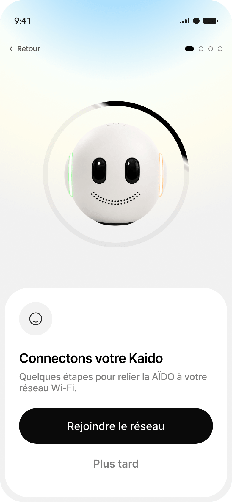 Wi-Fi connection screen of the KAÏDO sphere: “Join the network”
