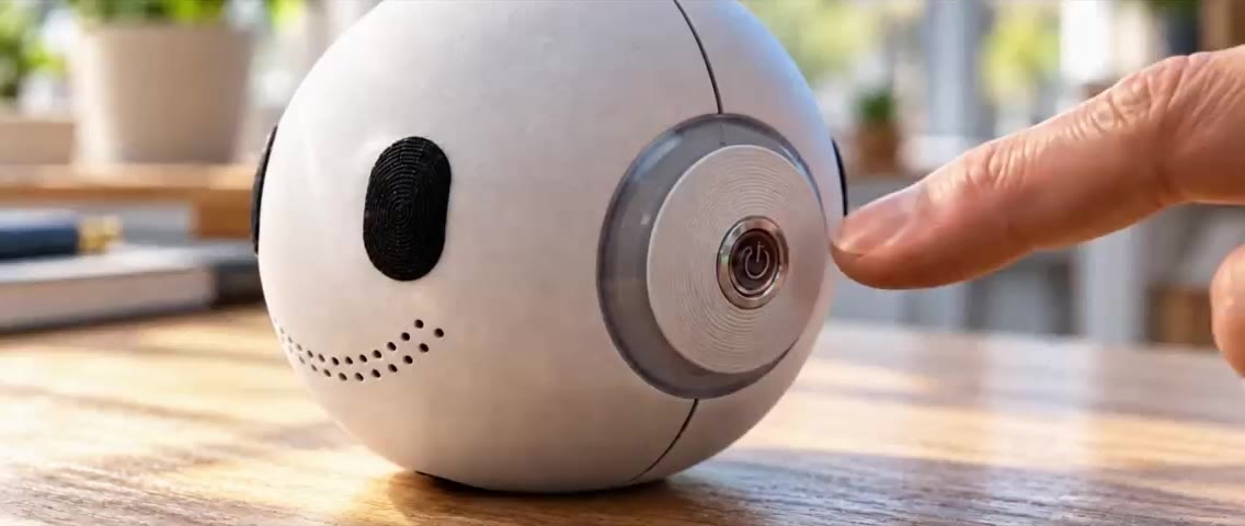 A finger presses the side button of the KAÏDO sphere