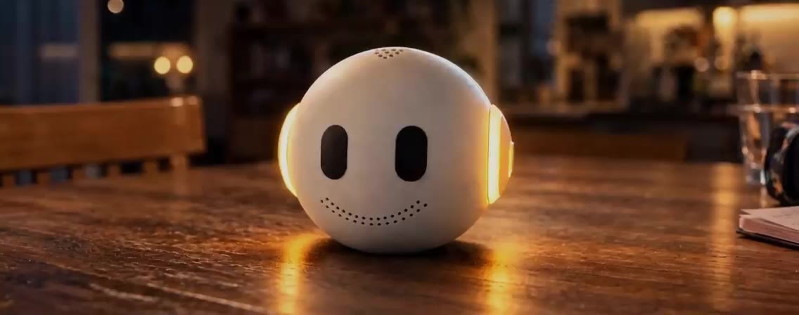 La sfera KAÏDO su un tavolo di legno, con i diffusori luminosi accesi