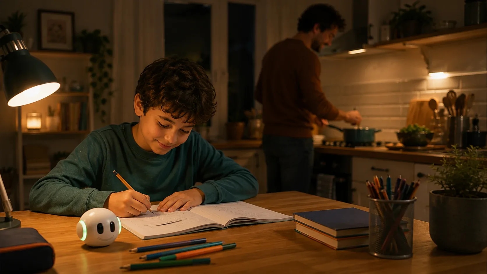 A child and their parent around KAÏDO during homework